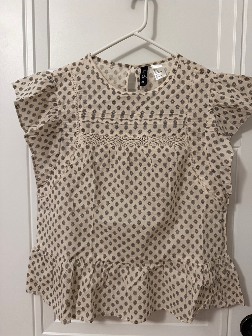 Divided Cream Blouse with Gray Dot Print